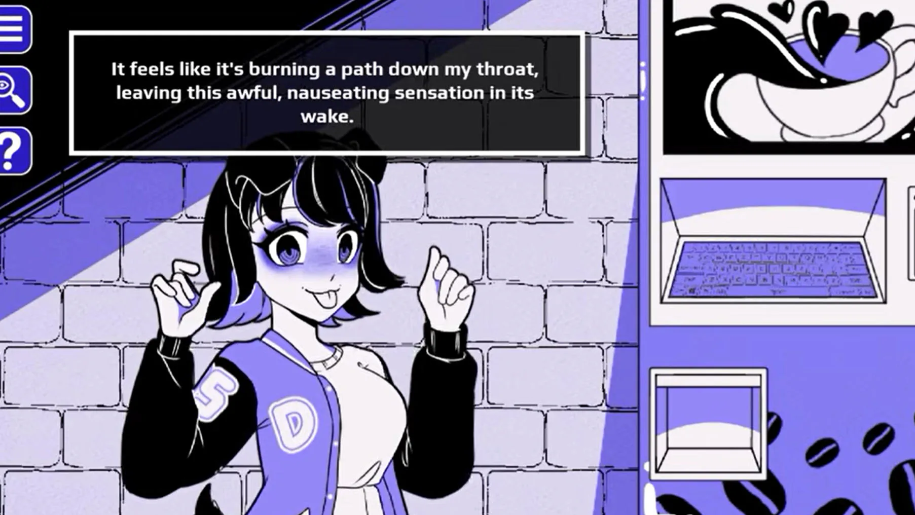 Mysterious girl reacting to a drink in Anomalous Coffee Machine