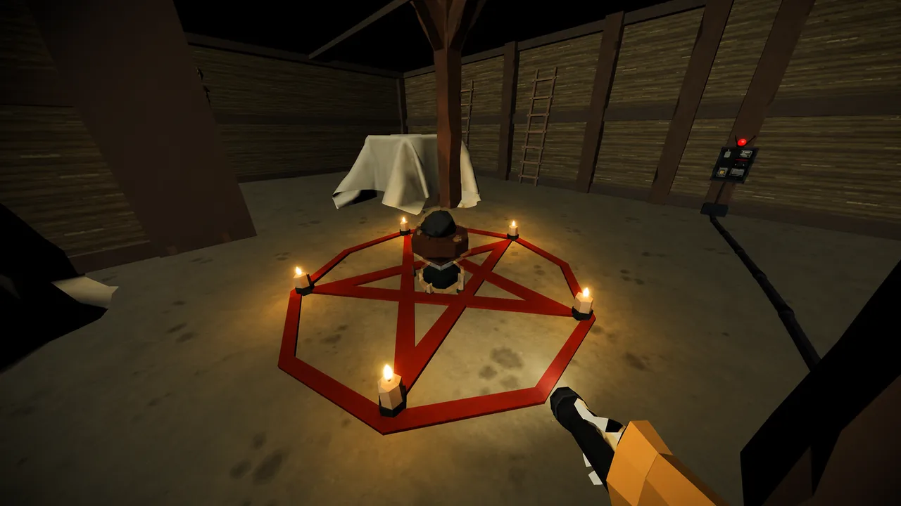 Cursed Manor Escape dark cellar with wooden beams