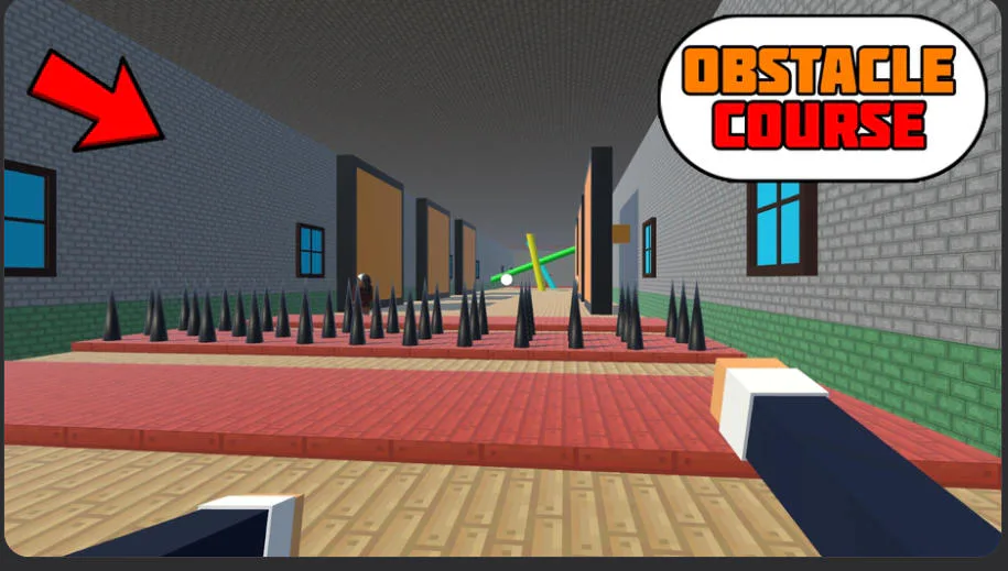 School obstacle course with floor spikes