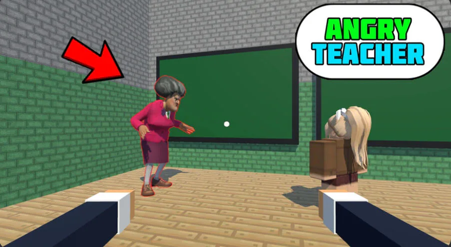 Robbie facing the angry teacher in a classroom