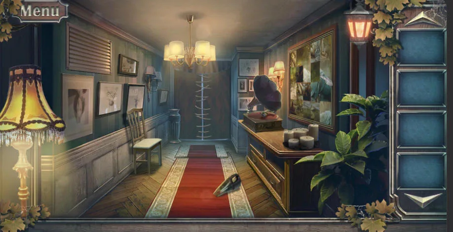Escape The Nightmare hallway with a gramophone and hidden clues