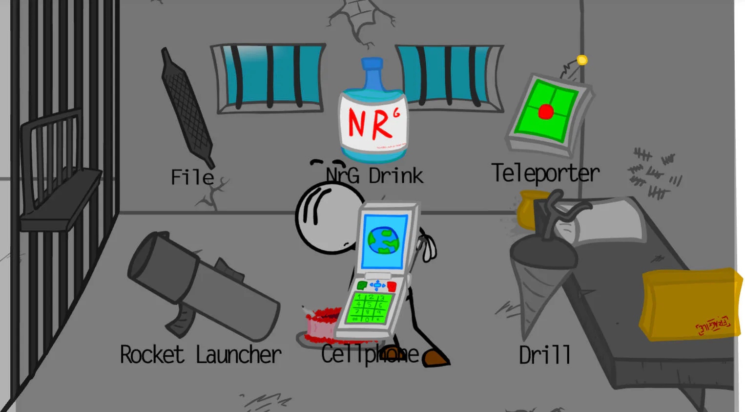Henry Stickmin choosing escape tools in Escaping the Prison