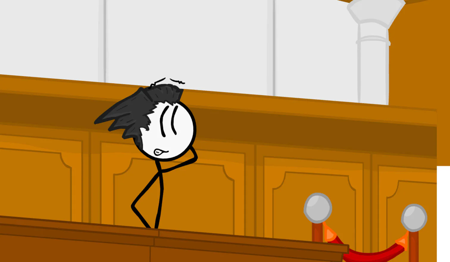 Henry Stickmin appearing in court in Escaping the Prison