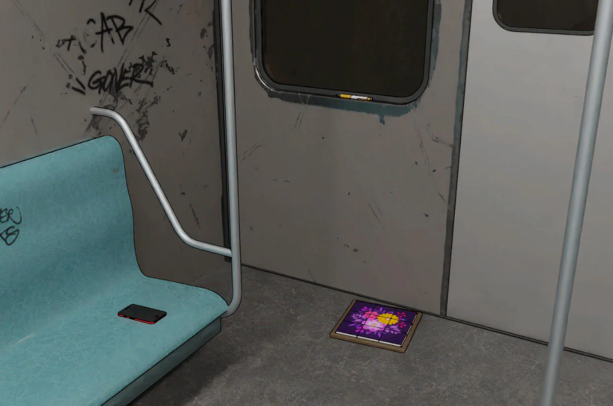 Phone and floor clues inside the Metro Escape subway car