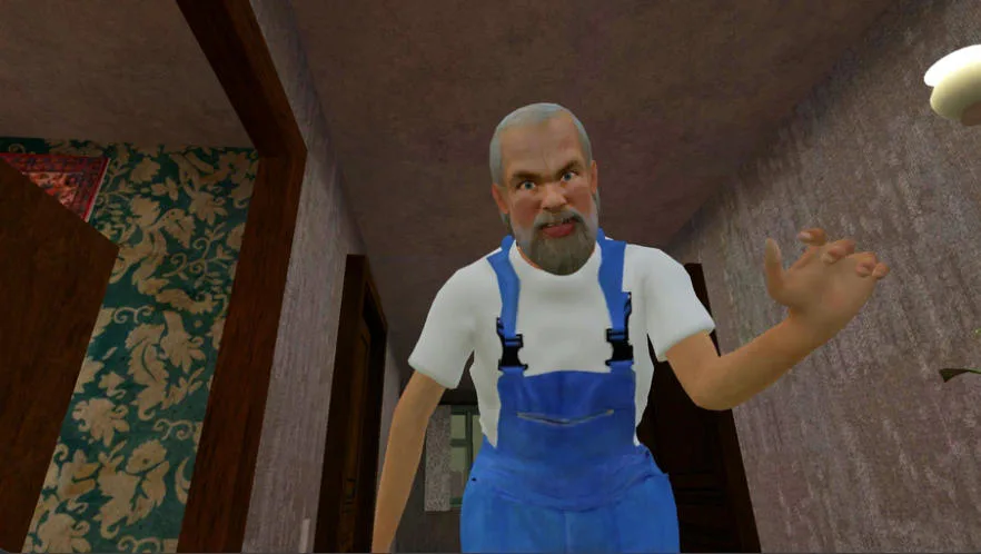 Grandfather catches the schoolboy inside the house